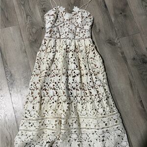Self-Portrait Tan and White Lace Dress